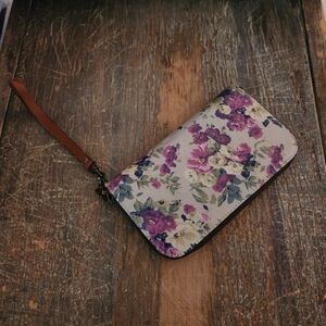 Leather Floral Vintage Inspired Wristlet Clutch